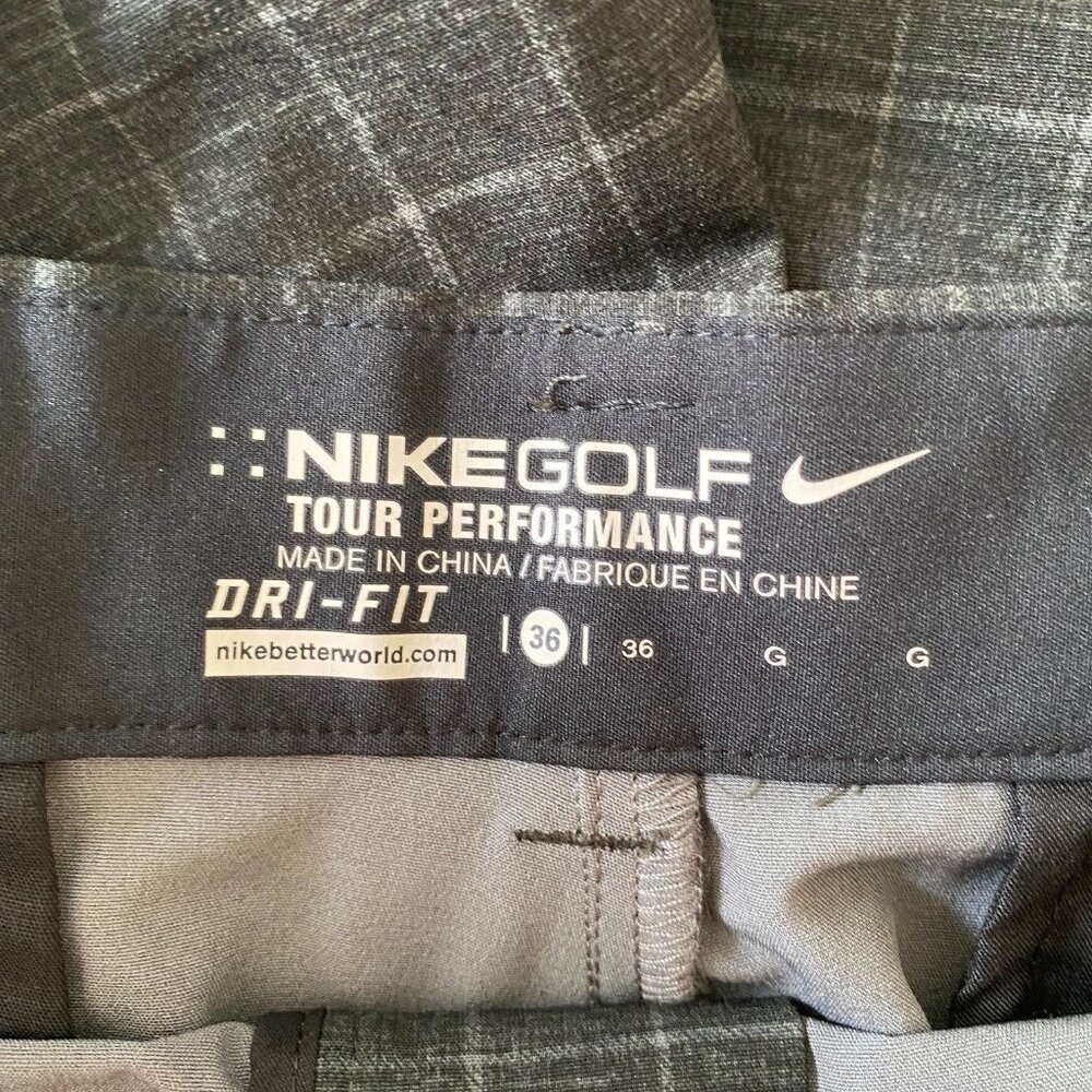 Dri-Fit Golf shorts Nike Tour Performance Gray Check Sz 36 Chino Logo Walking - Picture 7 of 12
